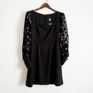 ANTHROPOLOGIE Hutch Sheer Velvet Polka Dot Sleeve Mini Dress Black 8